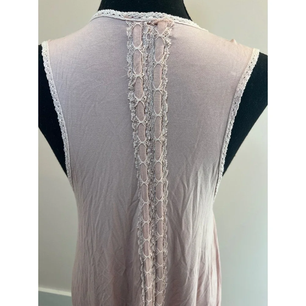 POL Pink Crochet Lace Trim Open Front Sleeveless Cardigan Vest Womens M Boho